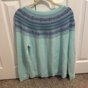 Talbots Aqua Sweater with Navy Pattern